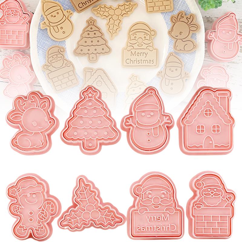 Christmas Cookie Cutter 3D Christmas Holiday Cookie Mould Shapes With Santa/Xmas Tree/House/Deer Christmas Party Decoration Tool
