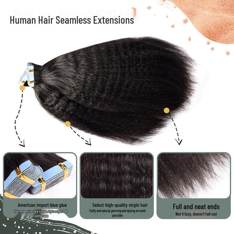 Extensii de păr uman cu bandă PU invizibilă fără cusături, perucă