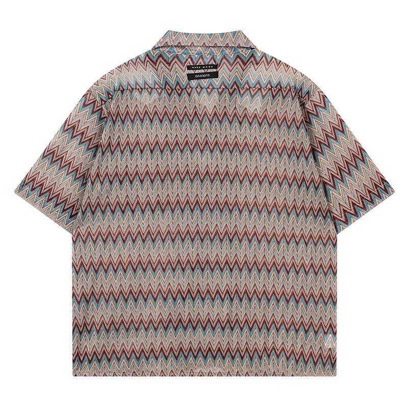 Chemise d'été 2026 Texture Creuse Perspective Manches Courtes Hommes Couple Lâche Col Cubain Chemise Amazon Top