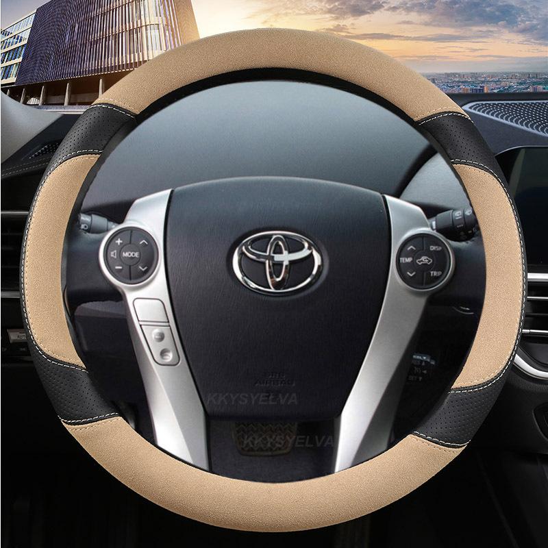 Suede Cow Leather Car Steering Wheel Cover For Toyota Prius 30 20 Prius V Prius C Prius Prime Massage Auto Accessories