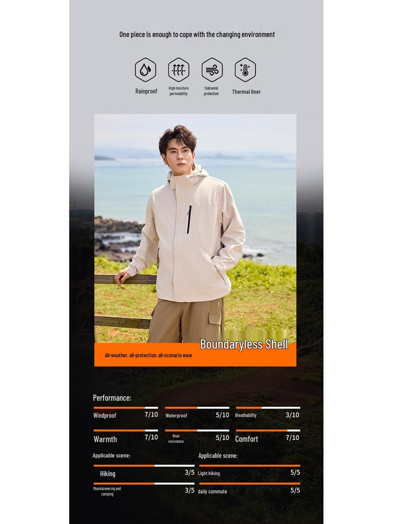 Autumn/Winter Three-in-One Detachable Jacket: Windproof, Rainproof & Warm Outdoor Workwear