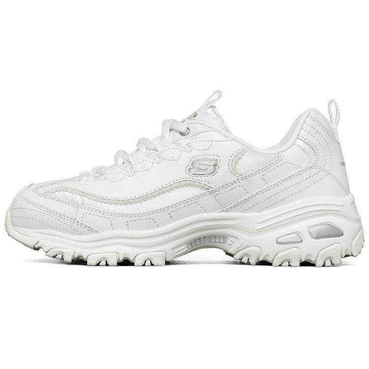 Skechers D'Lites 1.0 Bead Bear Textile, Artificial Leather Cushioning Abrasion Resistant Breathable 149463-WHT