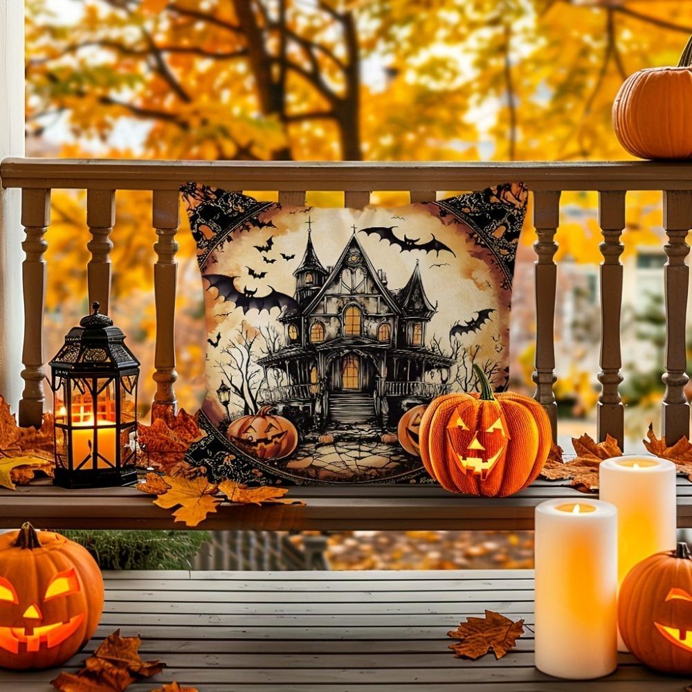 2PCS Halloween Best-Seller Pillow Cover - 45x45cm Polyester, Hand-Wash, Cat/Pumpkin Print