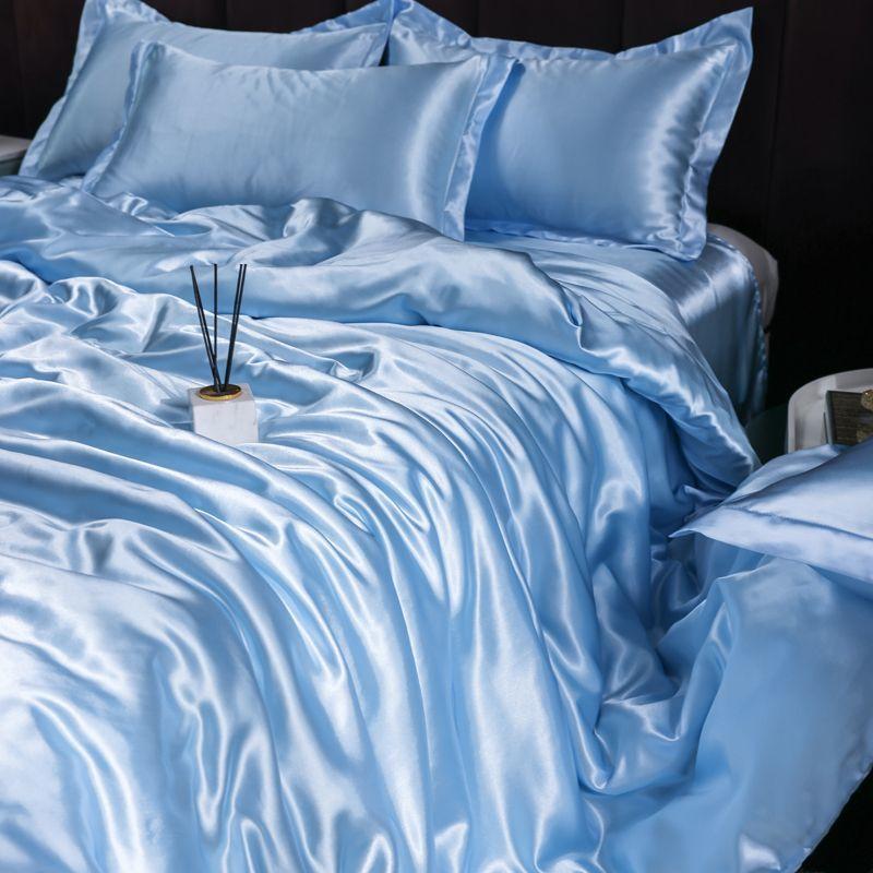 Double-sided four-piece set silky cool solid color three-piece set bed sheet quilt cover summer cool bedding