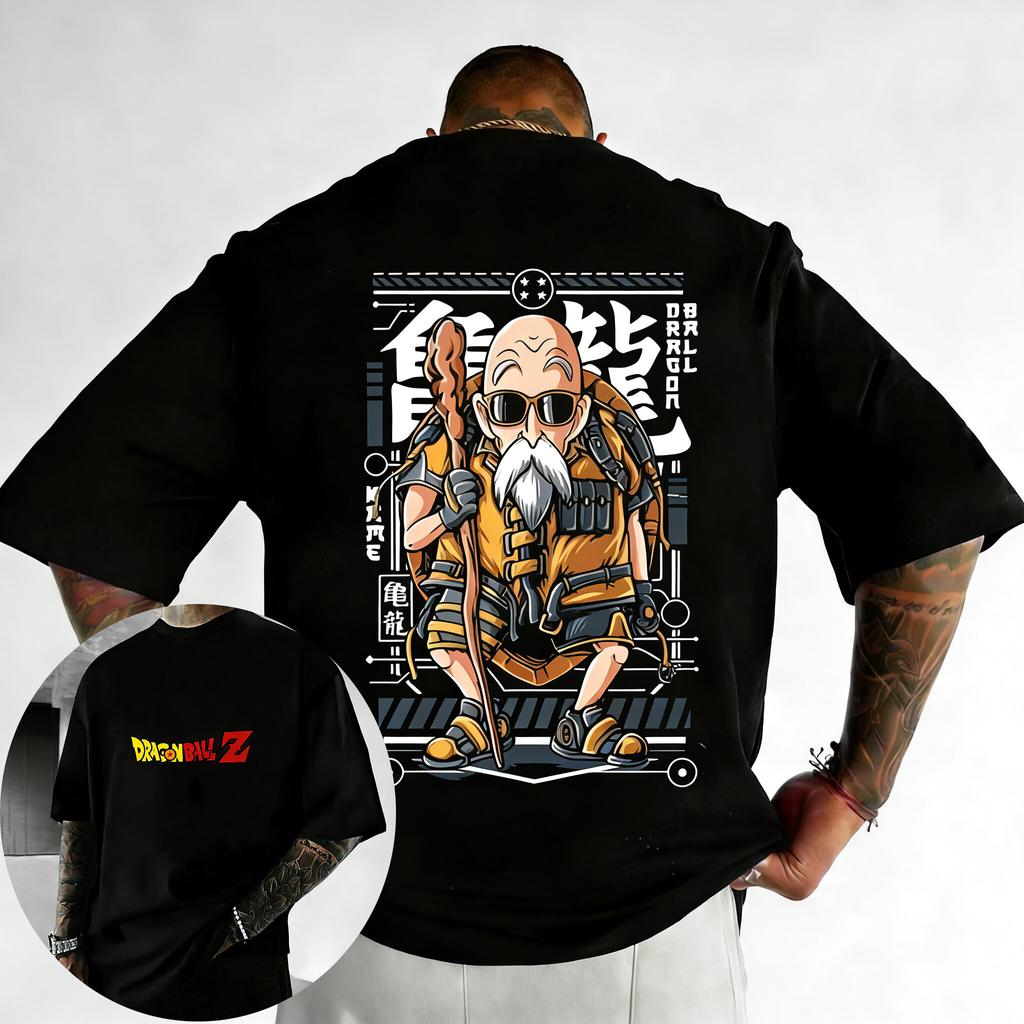 Summer Anime Streetwear TShirt Men Dragon Ball Z Techwear Master Roshi Kanji Graphic Short Sleeve Oversized Loose Fit Fan Top