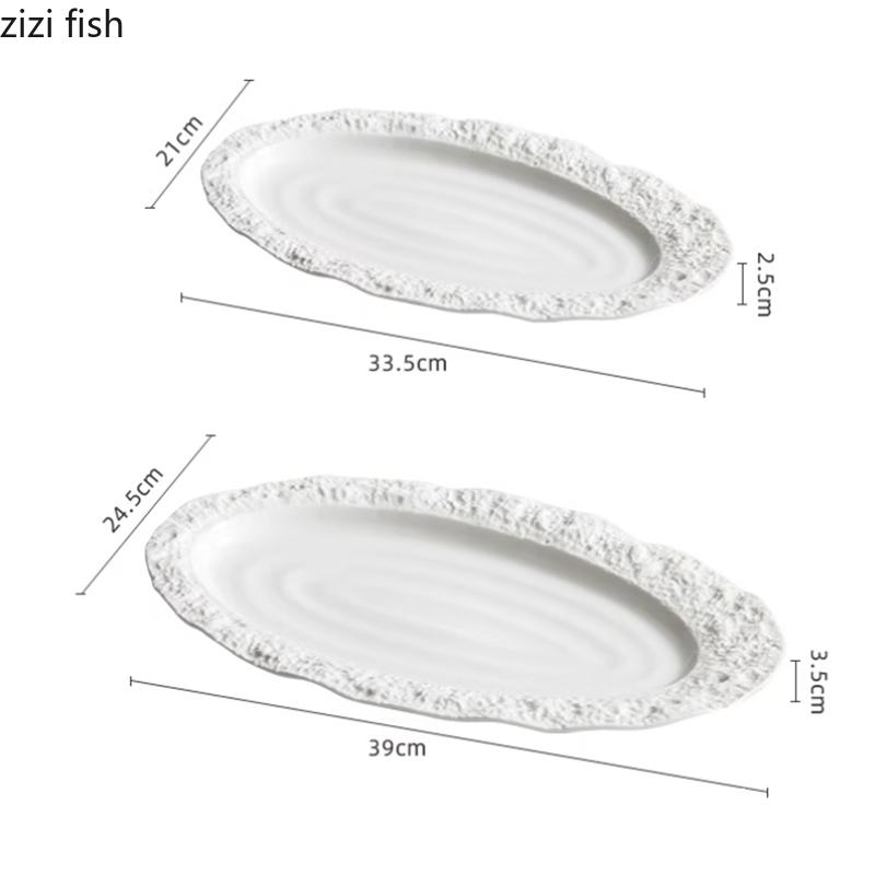 Oval Rock Texture Plate Ceramic Tableware Restaurant Steamed Fish Plate Dessert Dish Cake Plate Sushi Plates Barbecue Plates
