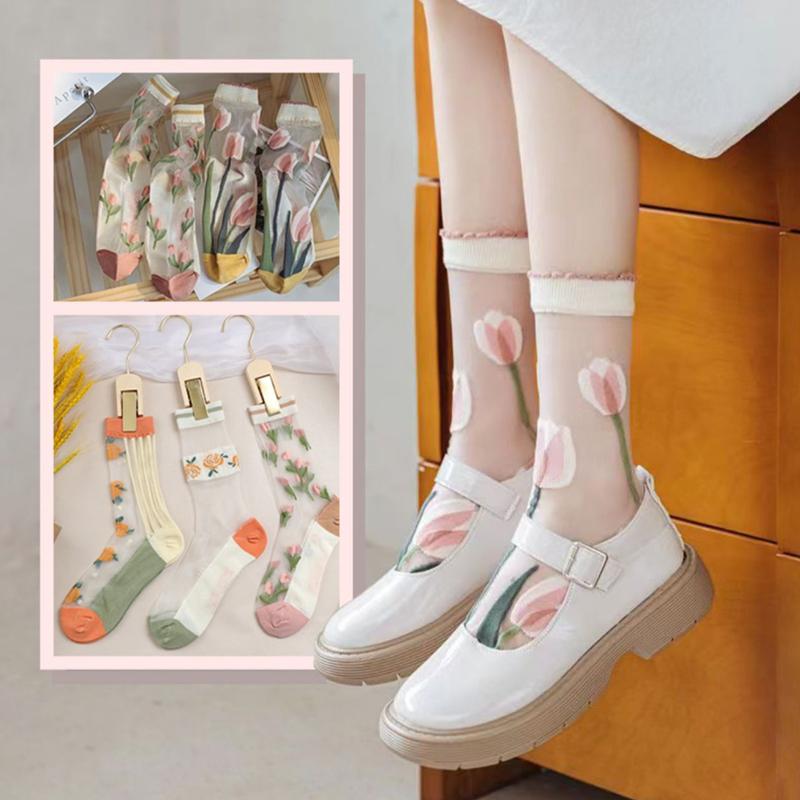 5 Pairs Happy Face Crew Socks , Cartoon Cat Breathable Cotton Mid Tube Socks, Women'S Stockings & Hosiery