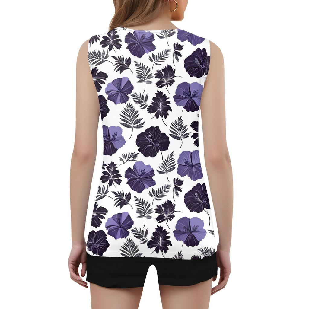 Damski top bez rękawów z dekoltem w serek, podstawowy, nadrukowany, swobodny, swobodny, bez rękawów, z głębokim wycięciem z boku, dla kobiet