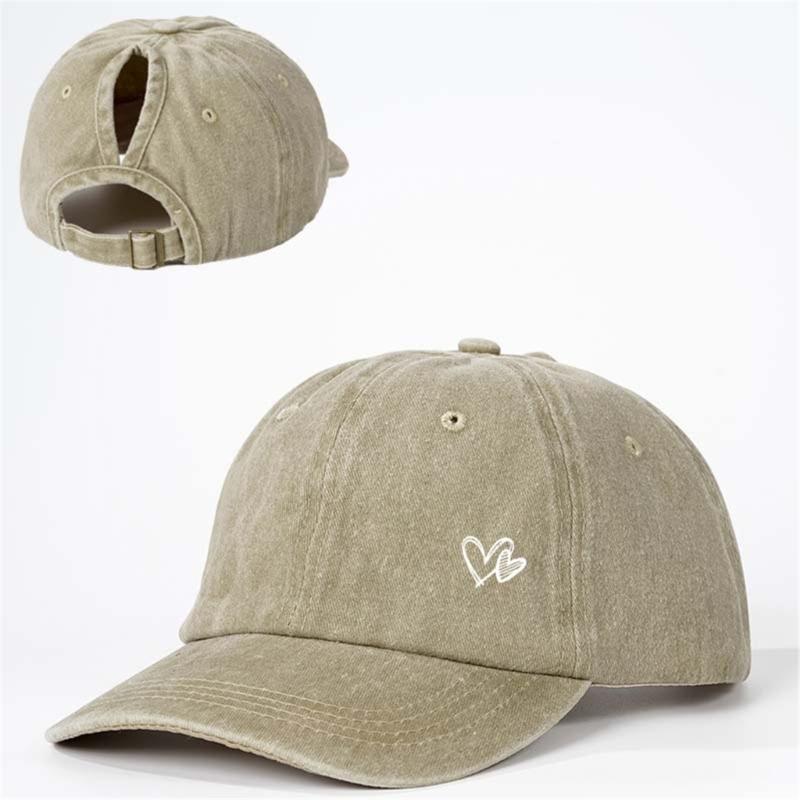 Adjustable Ponytail Baseball Cap with Double Heart Accent, Sun Hat for Daily Wear, Walks, and Casual Travel Time
