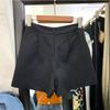 Women's Beige High Waist Shorts Double-Breasted Casual Summer Wide-Leg Shorts