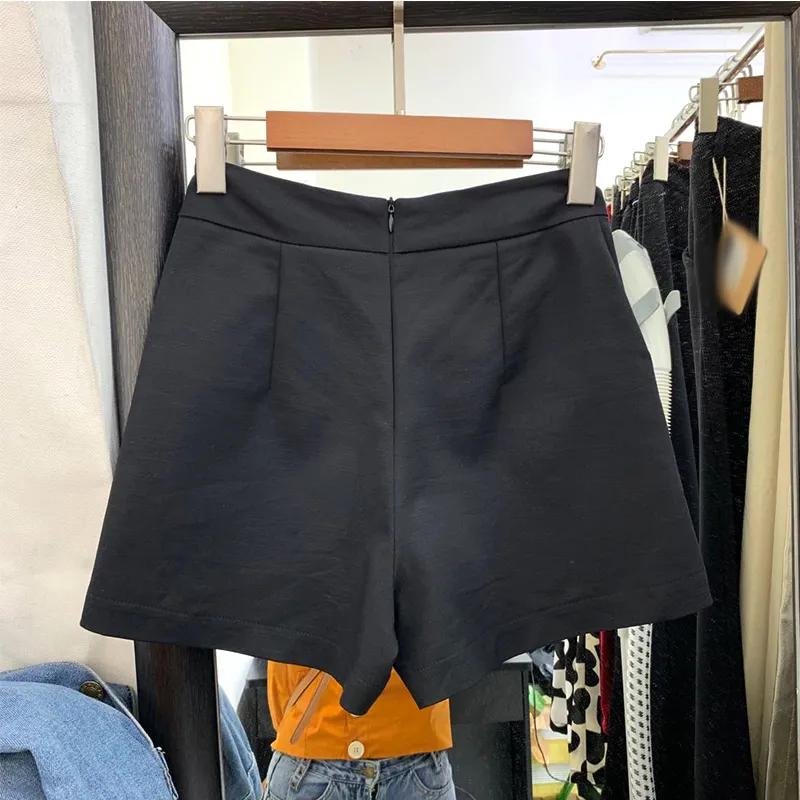 Women's Beige High Waist Shorts Double-Breasted Casual Summer Wide-Leg Shorts