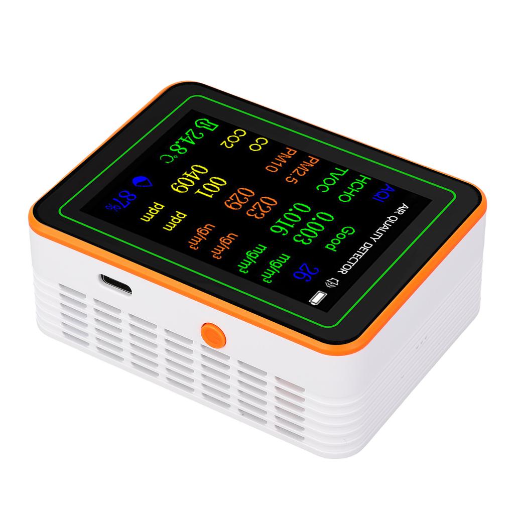 12 In 1 Air Quality Tester CO2 HCHO TVOC PM2.5 PM10 Temperature Humidity TFT Screen Rechargeable Air Quality Meter