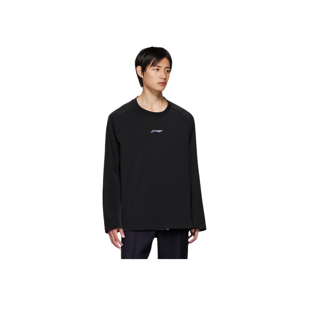 Li Ning Running Series Solid Color Round Neck Moisture Wicking Quick Dry Long Sleeve T-Shirt Men Tops Black ATLU007-1