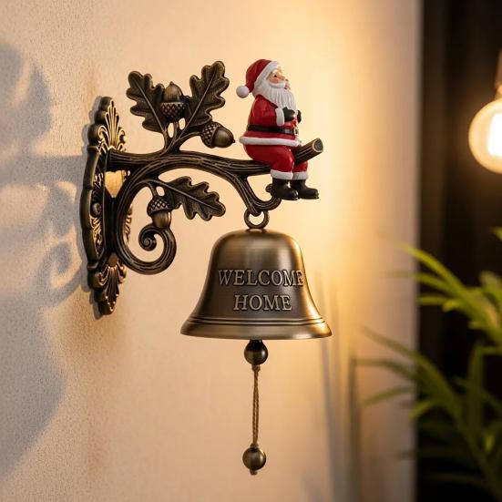 Rustic Metal Welcome Bell Christmas Wall Mounted Door Bell Vintage Dinner Bell for Outdoor Front Door Porch Home Decor
