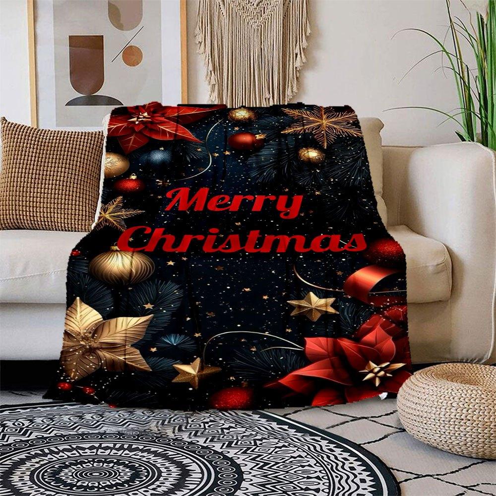 Merry Christmas  Festive Ornament SetBlanket Flannel Throw Blanket for Sofa, Bed, Travel, Camping, Office 100x150cm