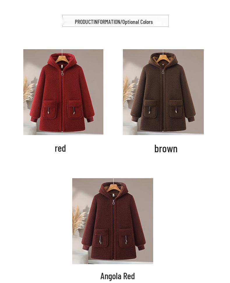 2025 Hooded Mid-Length Woolen Winter Jacket for Women with Plus Size and Thick Velvet Lining
