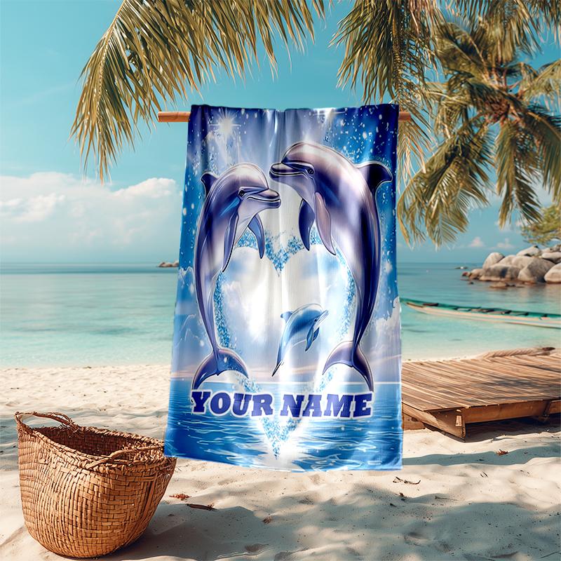 1PC Custom Name Dolphins Harmony Beach Towel Highly Absorbent And Sand-Resistant Towel for Swimming, Pool, Yoga, And Travel Lightweight