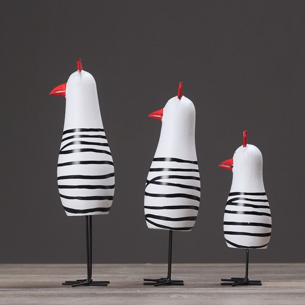 3Pcs/Set Chic Painted Chicken Statue Stylish Desktop Rooster Figurine  Home Decor