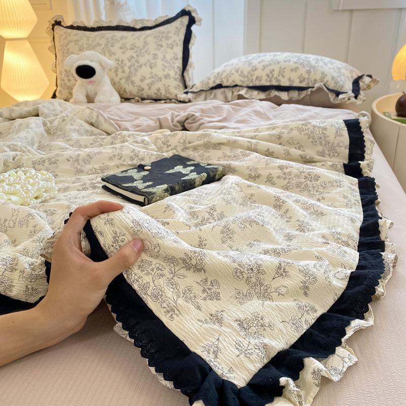 2025 Cloud-Feel Cotton Lace Summer Quilt Set, Machine Washable - Cool & Lightweight for Air Conditioning (Single/Double)