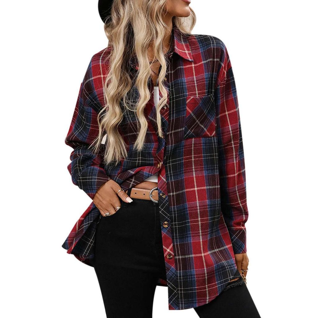Women's 2025 Autumn Retro Plaid Long Sleeve Shirt – Versatile, Elegant Hong Kong Style Outerwear