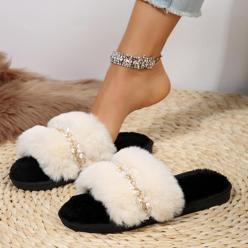 European Style Plush Thick-Sole Women's Slippers for Indoor/Outdoor Winter Use
