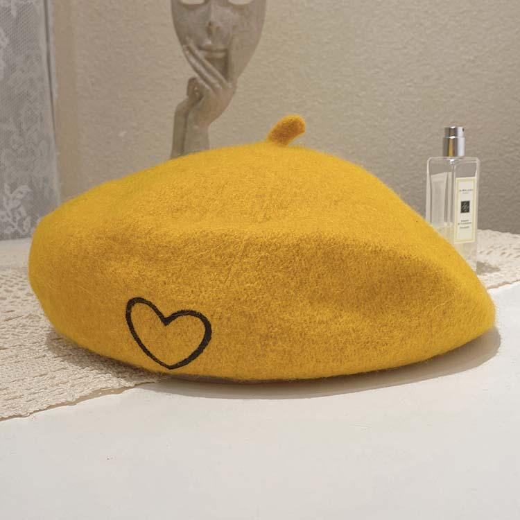 Love embroidery wool beret children autumn and winter new age-reducing fashion ins three-dimensional bud hat tide