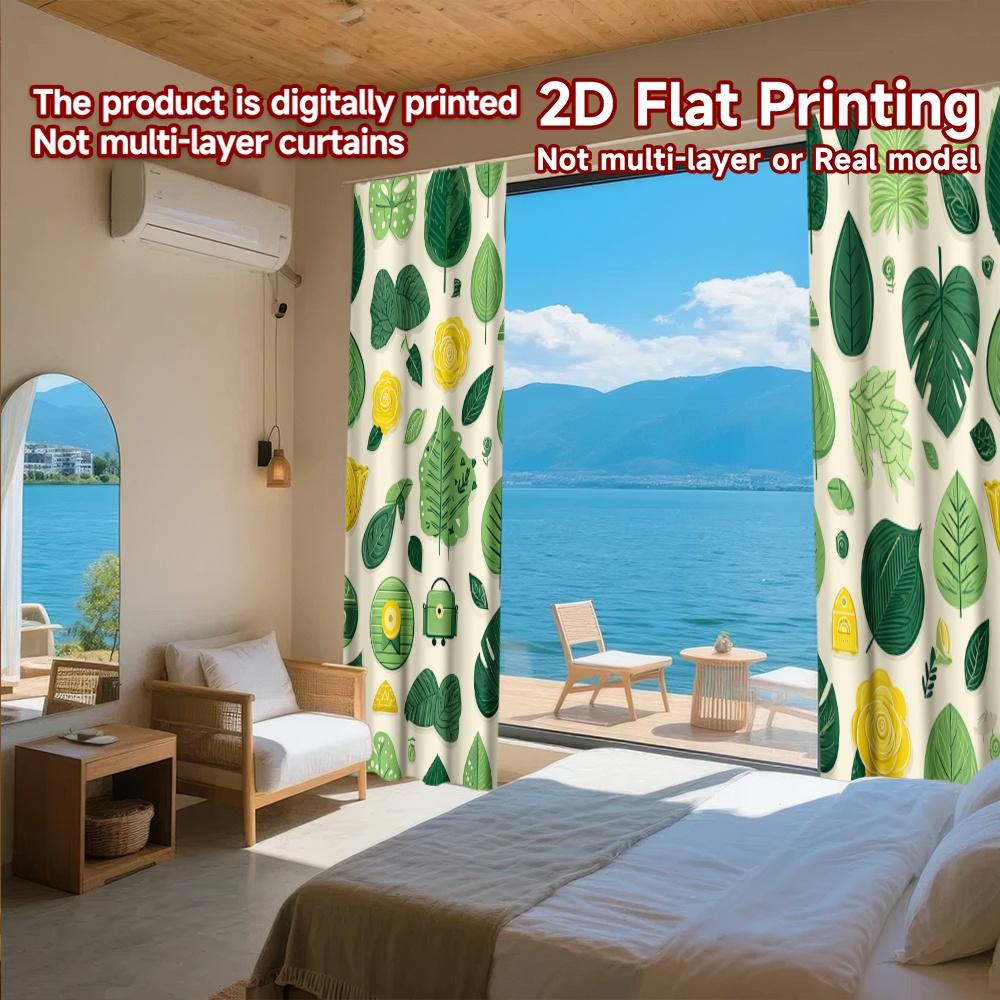 2D FLAT PRINTING 2pcs Curtains (Without Rod) Floral Greenery Design (2) Saint Patrick is Day Festival Creative Curtains Machine