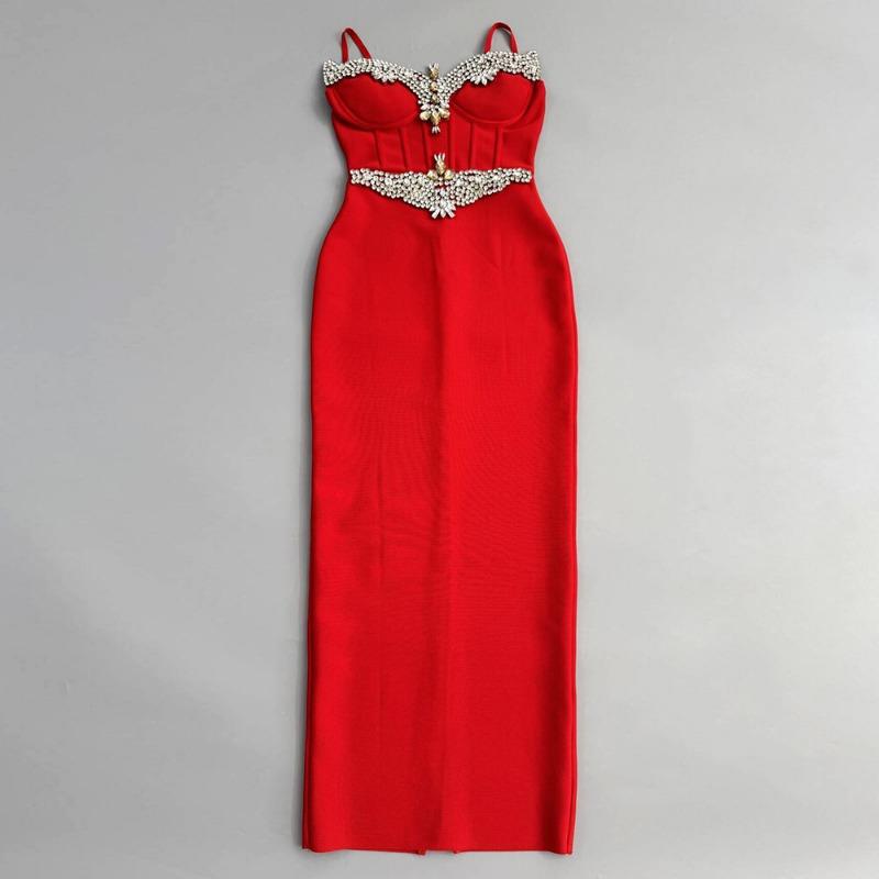 Seksowna sukienka bandażowa z koralikami, na ramiączkach, obcisła, z rozcięciami, sukienka bandażowa, sukienka bankietowa wieczorowa, nowa odzież damska