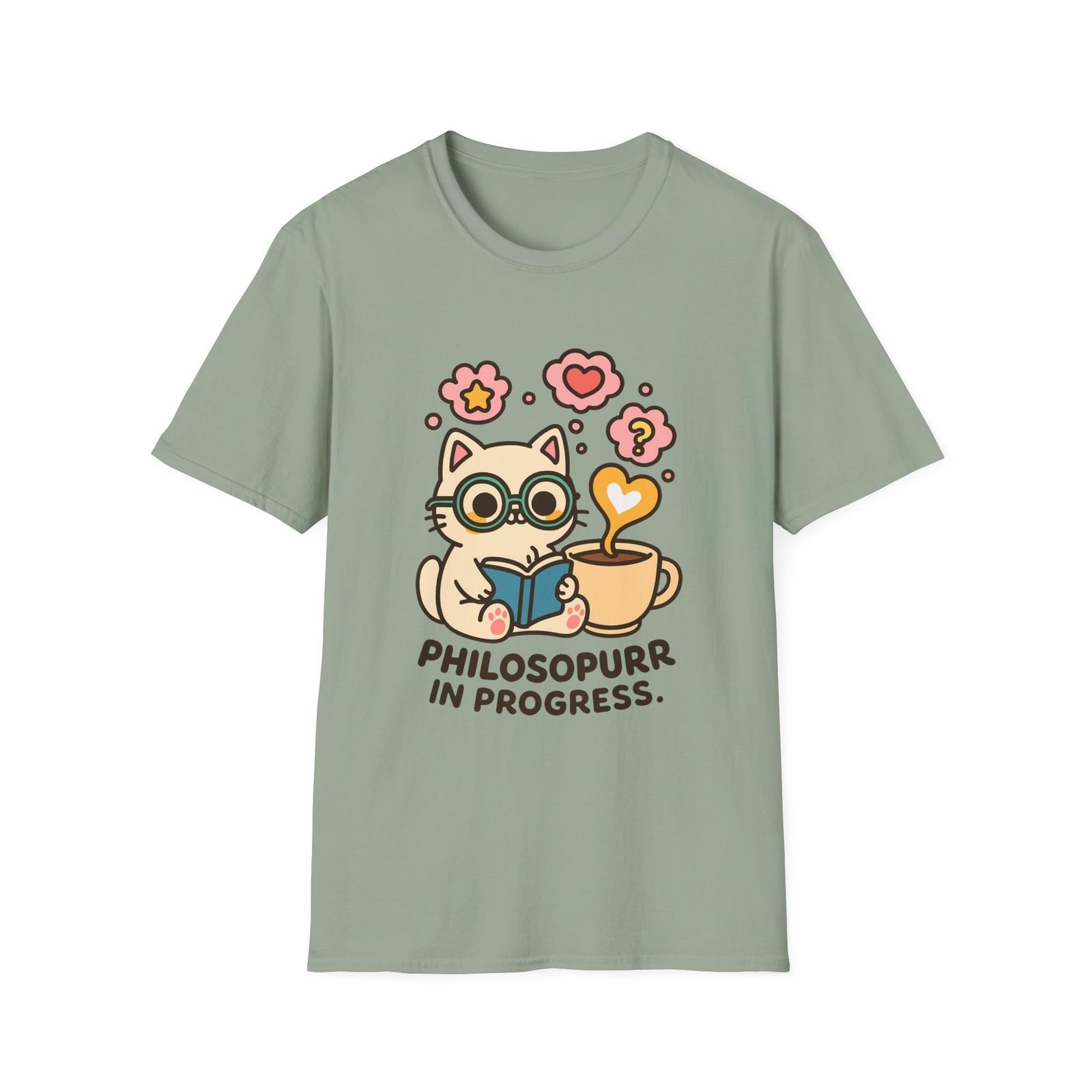 Unisex Softstyle T-Shirt Mens Womens Tees Top Fluffy Reading Cat Glasses Latte Funny Cozy Humor Tee 4XL