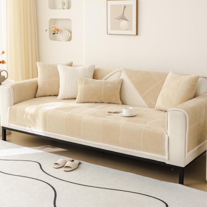 Luxuriöser einfarbiger Samt-Steppsofaüberwurf, rutschfester Sofabezug, Winterwarmes Kurzplüsch-Sofa-Handtuch für Wohnzimmer