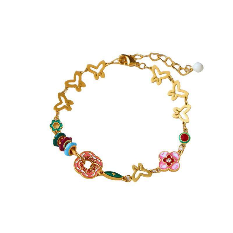 Retro Exquisite Butterfly Bracelet: Colorful Drip Oil Design, Light Luxury, High-End Fashion, Versatile Niche Temperament Jewelry.