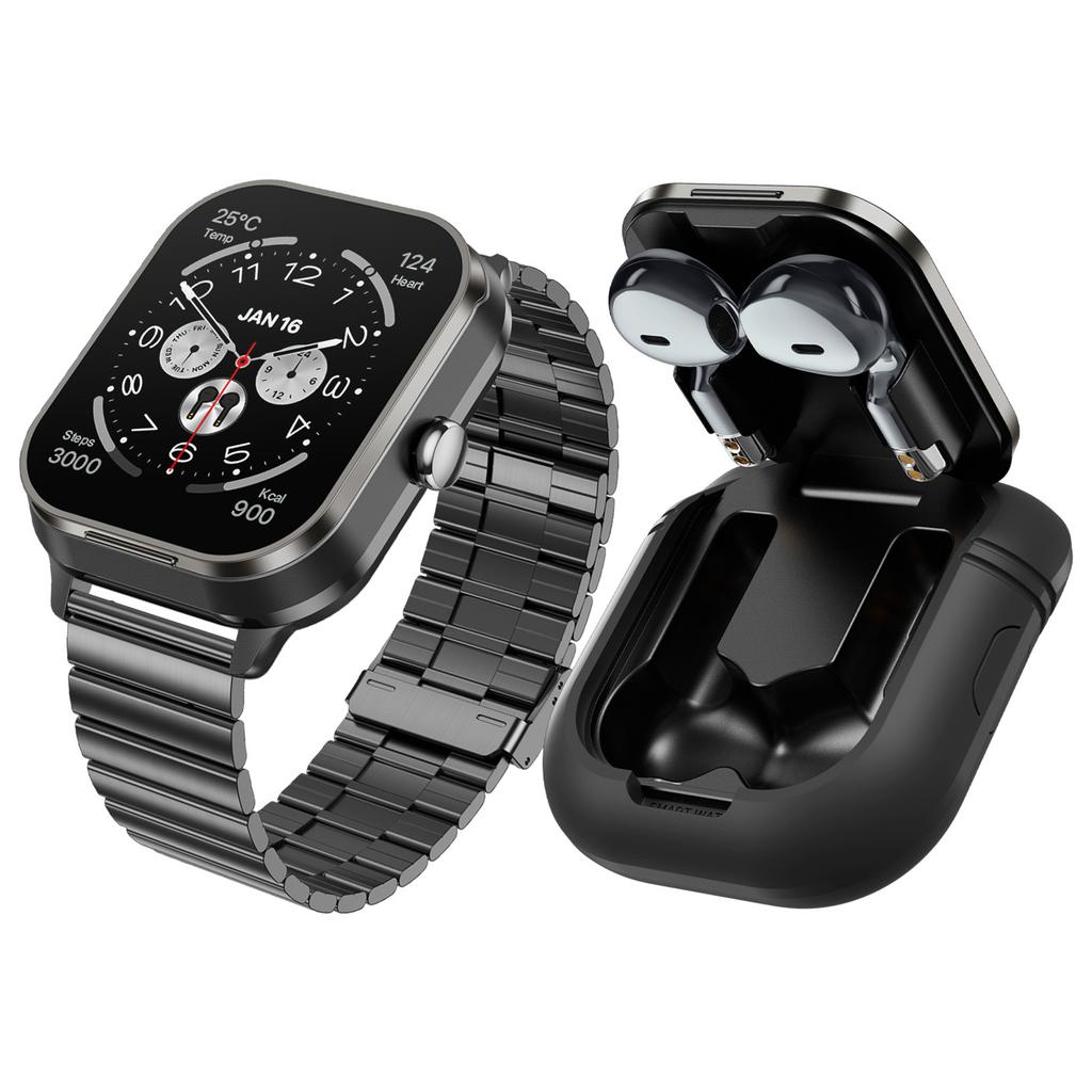D8 Pro 2-in-1 Bluetooth-kompatibler TWS-Ohrhörer Gesundheitsüberwachung Bluetooth-kompatibles Anrufen Smartwatch, Stahlarmband