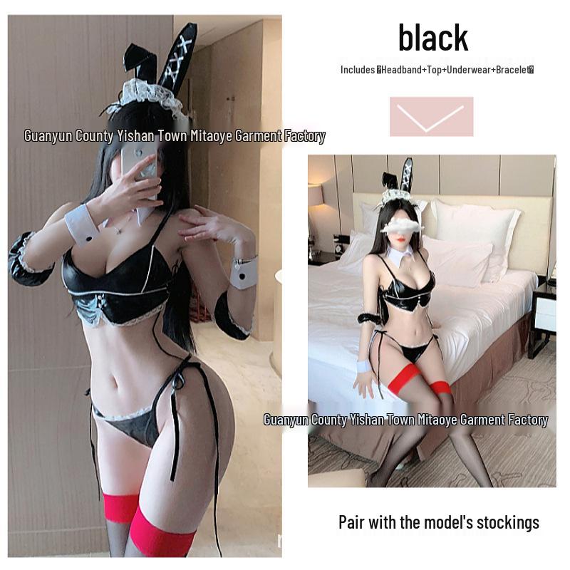 Red Hot Christmas Bunny Girl Lingerie Set – Three-Piece Patent Leather