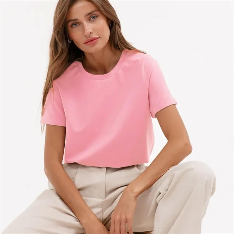 Women's Short-Sleeved Cotton T-shirt Round Neck Top Casual