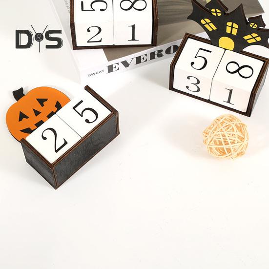 Halloween dřevěný odpočítávací kalendář Halloweenský adventní kalendář Ručně vyráběná stolní dekorace dýňový hrad duchů