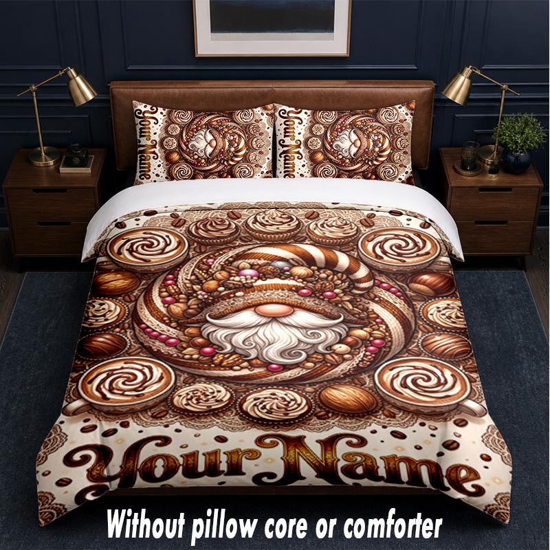 Gnome Theme Custom Text Or Name 3Pcs Bedding Set,1 Flat Sheet & 2 Pillowcases Personalized Home Bedding