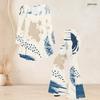 Women Plus Size Round Neck Three Quarter Sleeve Blue Printed Flared Top And Flared Pants Two Piece Set