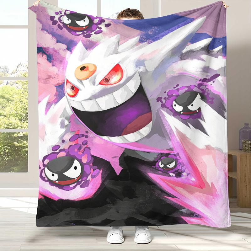 

Gengar Pokemon Cartoon Ectoplasma Flannel Blanket,Ultra Soft Warm Plush Throw for Home Bedroom Bed Sofa Cover Picnic gift 75x90cm