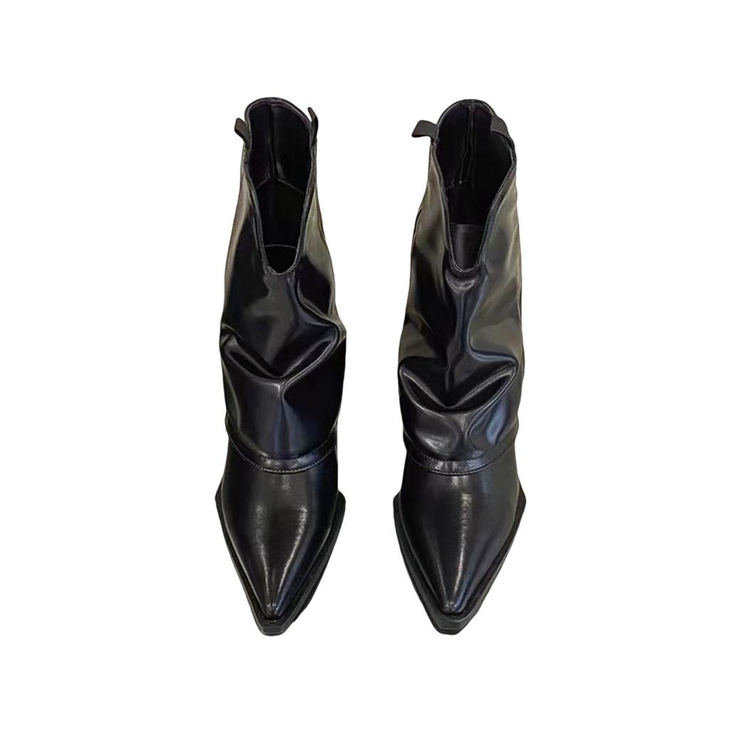 Retro Style Pointed Pleated Piled Boots 2025 Autumn and Winter New High-heeled Medium Boots Women's Versatile Thick-heeled Knight Boots