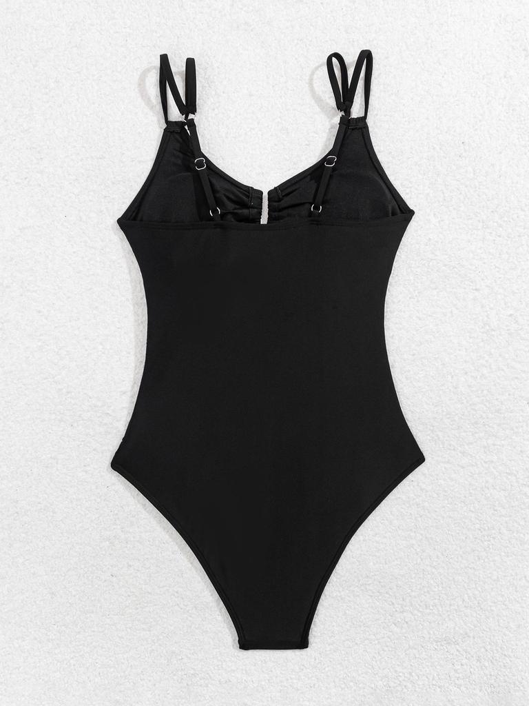 2025 European & American Solid Color Ruched Slimming One-Piece Bikini Swimsuit