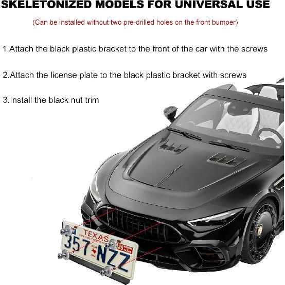 Front License Plate Bracket Holder, Bumper Car Tag Frame Mount Adapter Kit with Wrench Cable Ties, Universal n Standard Licence Plate Cover for Most