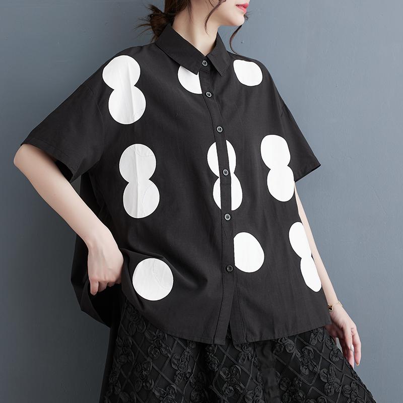 Dimanaf 2025 Plus Size New Summer Blouse Short Sleeve Polka Dot Printing Vintage Casual Women Loose Tops Shirts