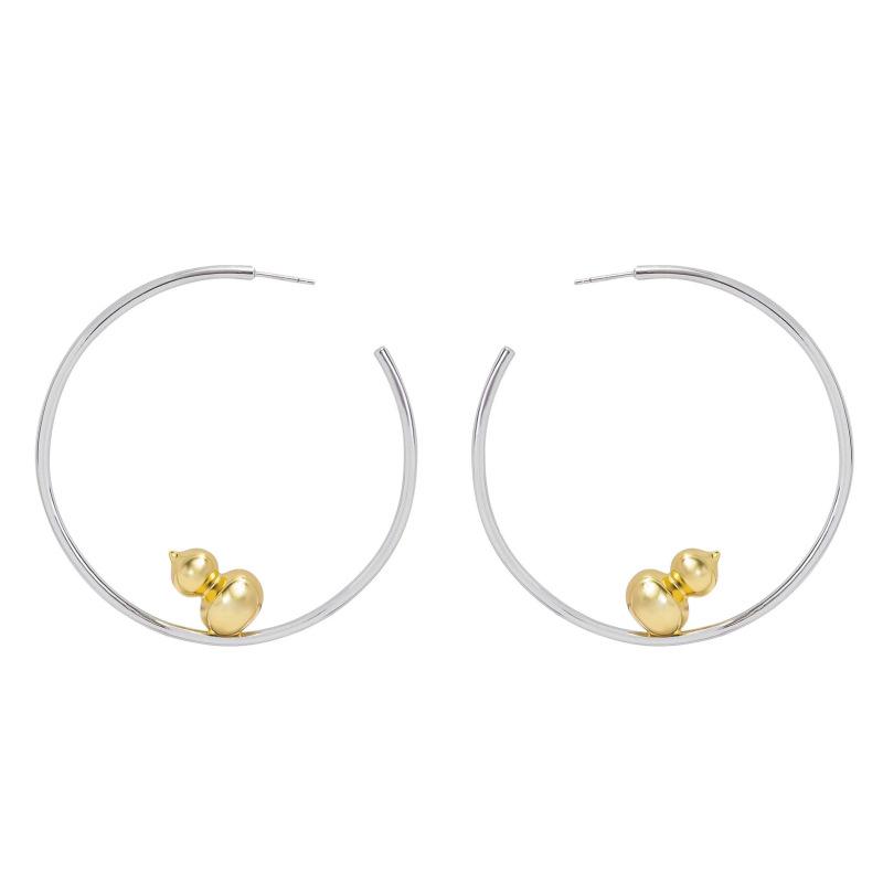 Light Luxury Enamel Copper Hoop Earrings with Blessing Gourd – New Chinese National Style золотой