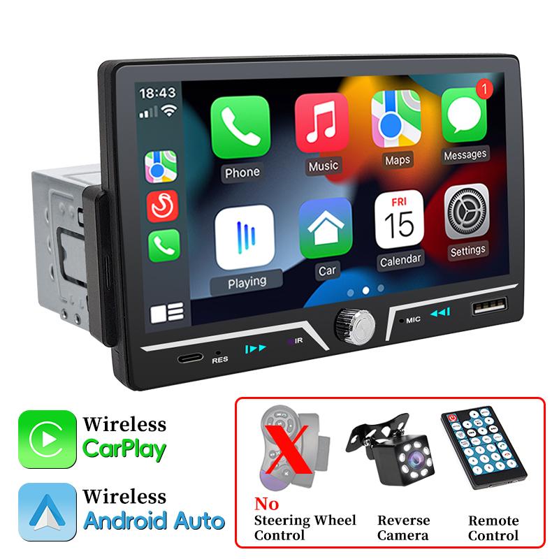 Hippcron 7" Car Radio Wireless/Wire Carplay Android Auto 1Din HD Touch Screen Bluetooth U-disk Type-C Support Rearview Camera