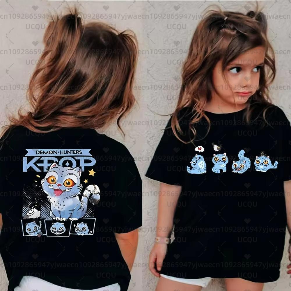 Cute Kpop Demon Hunters Child Short Sleeve Tee Harajuku Casual Fashion Cotton Adult Kids T-shirt Cosplay Clothing Tops