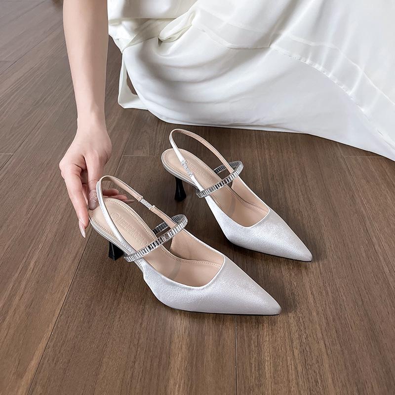 

2025 Summer French-Style Black Sheepskin Backless High Heels - Comfortable Outdoor Sandals for Women 40 чорний