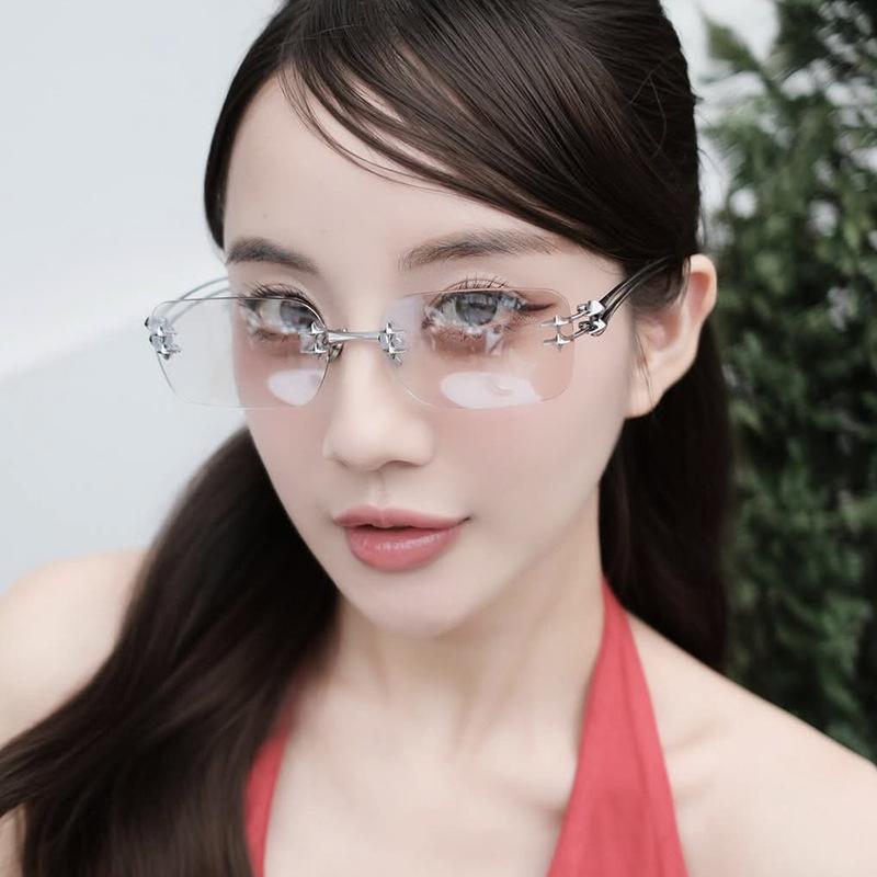 Square metal frameless sunglasses new sunglasses Internet celebrity sunglasses concave women