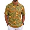 Men's Short Sleeve Polo Shirt Hawaiian Style Loose Fit Casual Top Button Down Collar Soft Fabric All Over Print Design