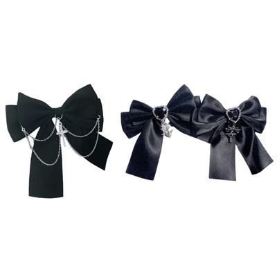 Bow Gothic Hair Clip Y2K Style with Chains Sweet Balletcore Hairpin Women Lady