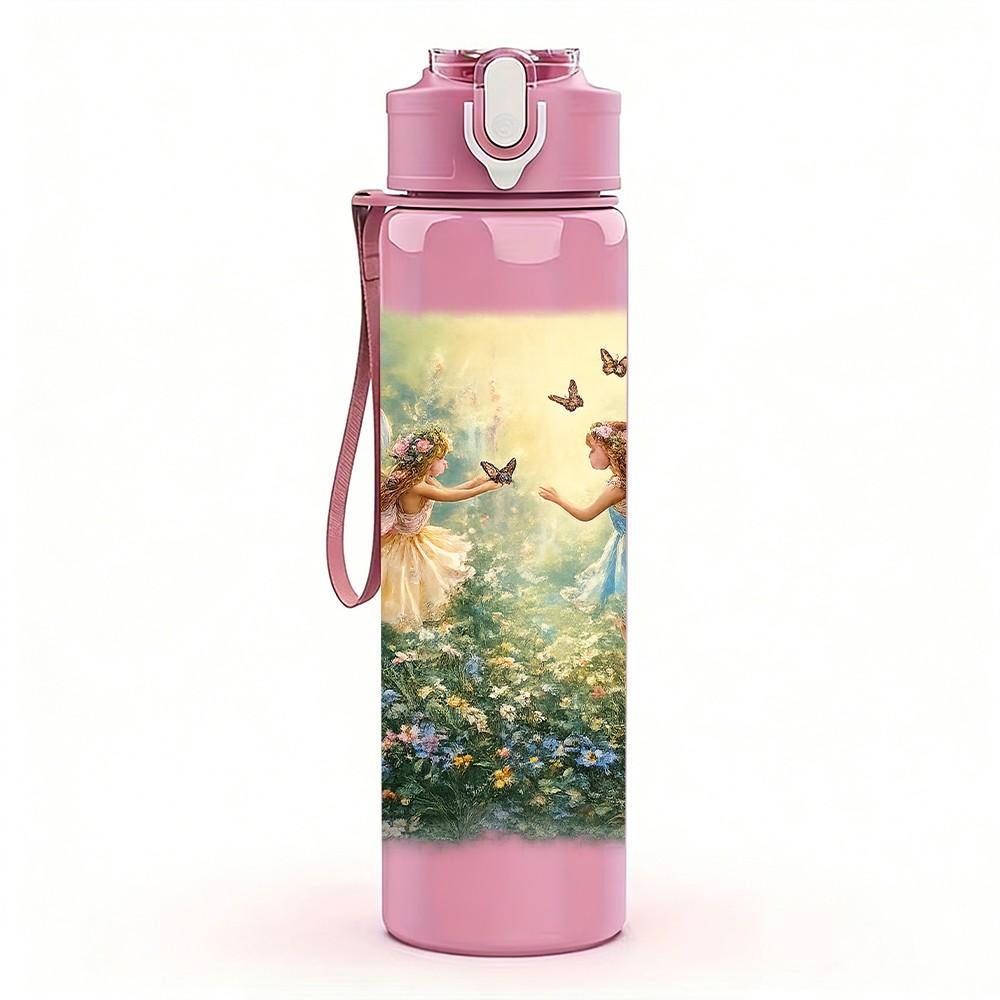 1PC Fairy Girl Fantasy Pillow Art Print 750ml Color Plastic Sports Water Bottle Leakproof Flip Straw Lid Suitable for Sports Office Home Use